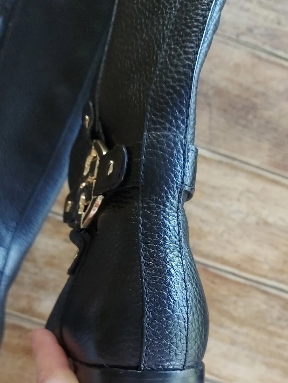 Tory Burch Black Pebbled Leather Glove with Gold Logo Accent